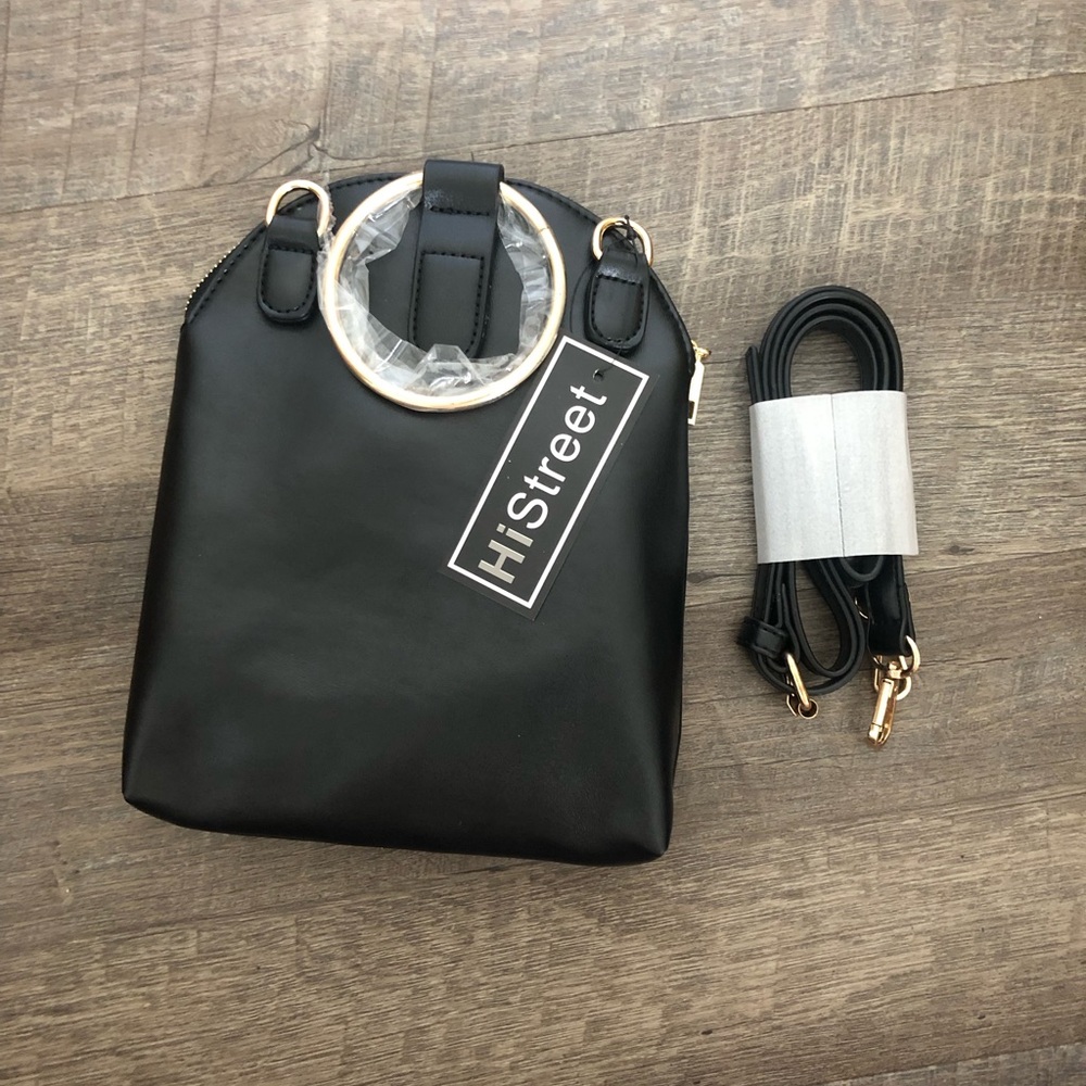 Sleek Black Mini Bag with Curved Handle